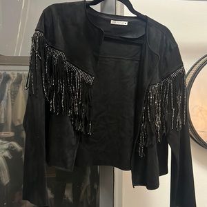 Black rhinestone fringe jacket